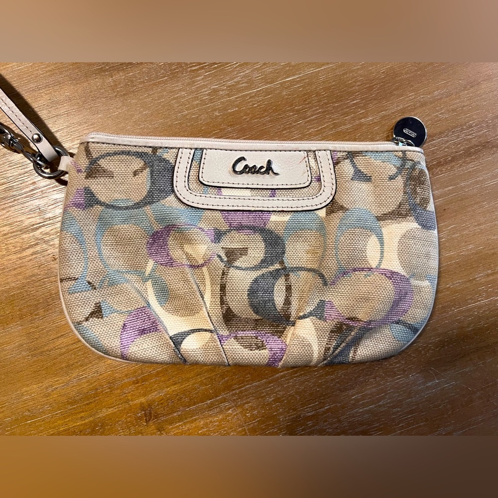 Coach Wristlet/Wallet multi color logo lavender interior